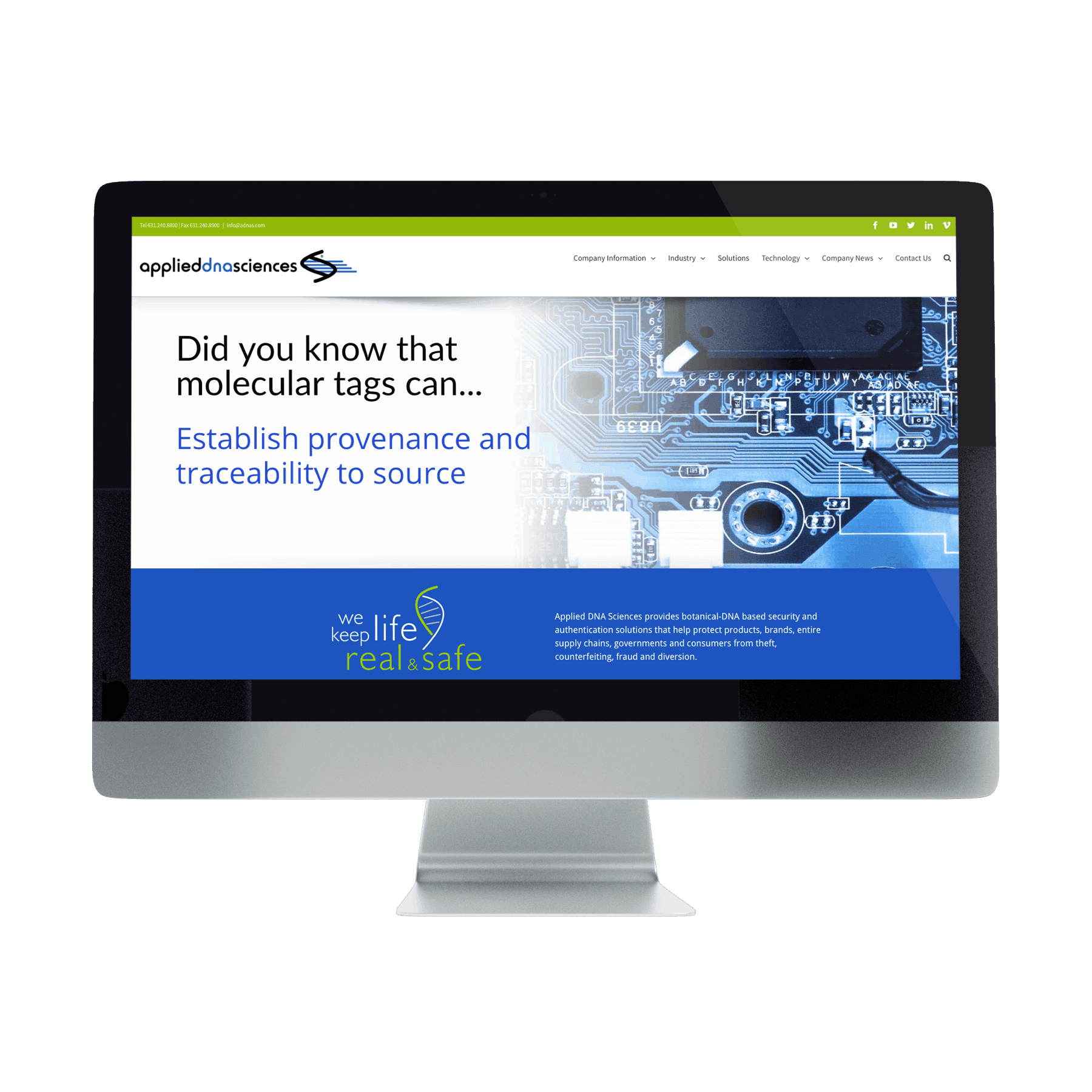 ADNAS (Applied DNA Sciences) Website Design viewed on Desktop